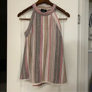 W5 Womens Halter Tank Top Woven Knit Stripes S 36” Boho Black White Pink Beige